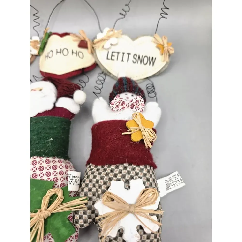 Vintage Country Primitive Christmas Mitten Wall Hanging Ornaments Lot of 4